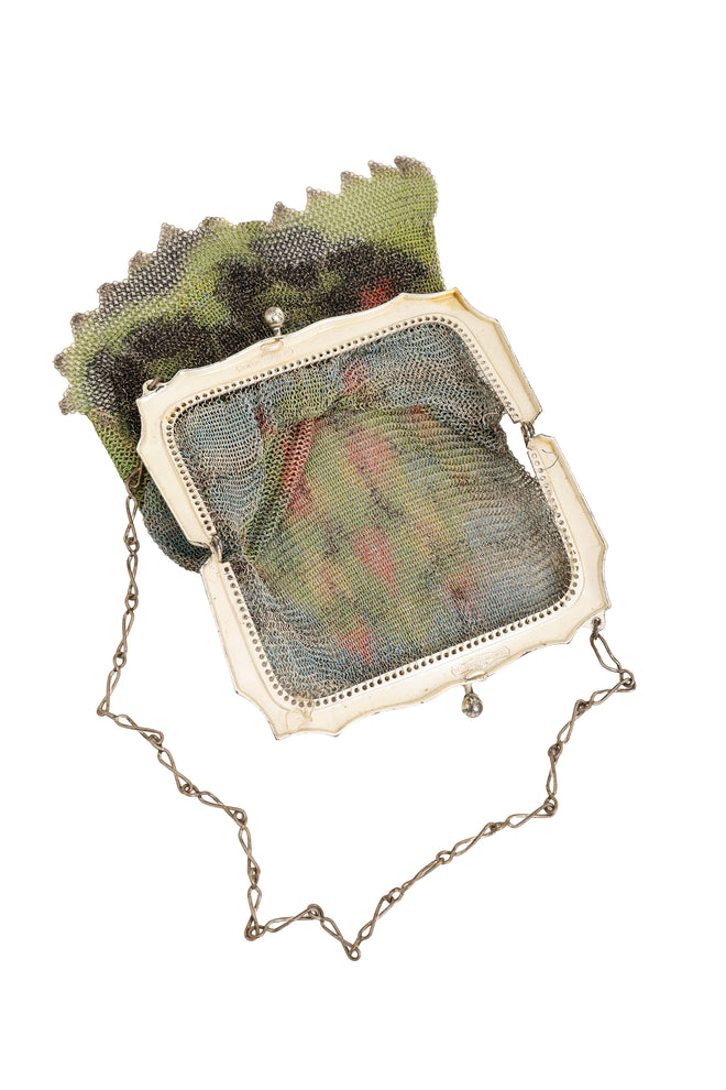 Vintage Whiting & Davis Silver Frame Abstract Mesh Bag open @ Recess LA