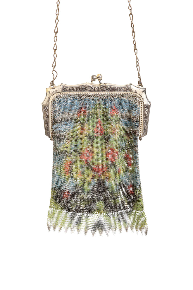 Vintage Whiting & Davis Silver Frame Abstract Mesh Bag close @ Recess LA
