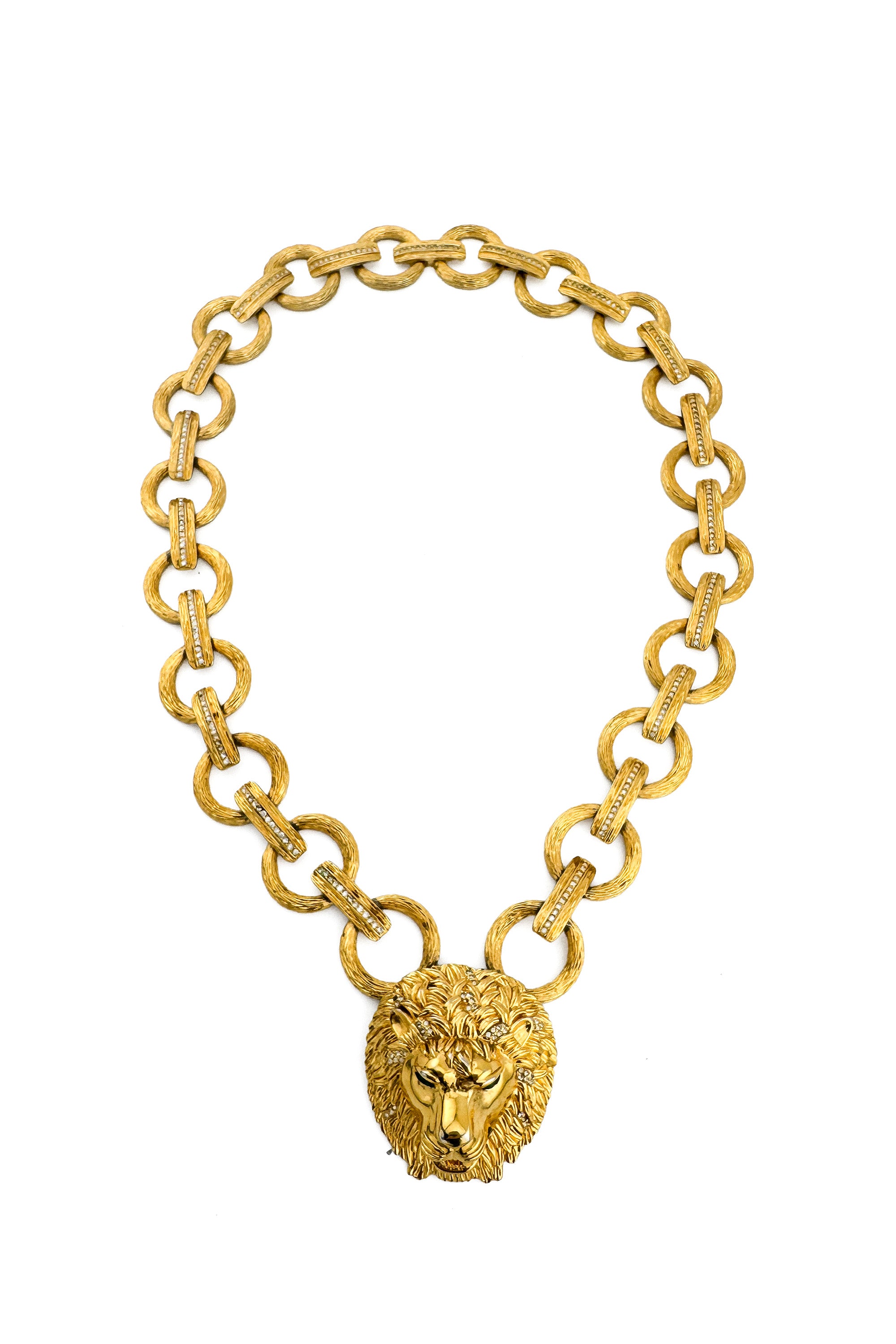 Vintage D'Orlan Lion Head Rhinestone Link Necklace @recess la