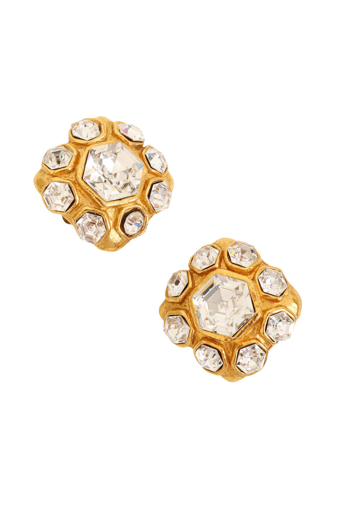 Honeycomb Crystal Button Earrings by Chanel close @ Recess LA