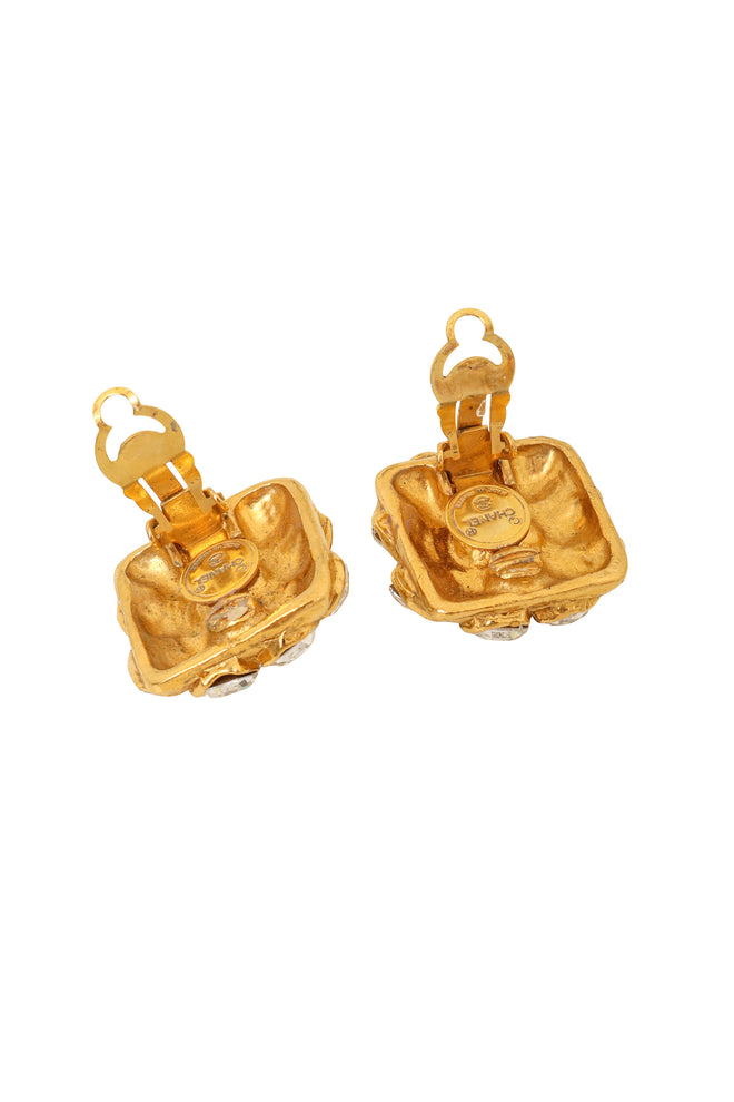 Honeycomb Crystal Button Earrings by Chanel backs open @ Recess LA