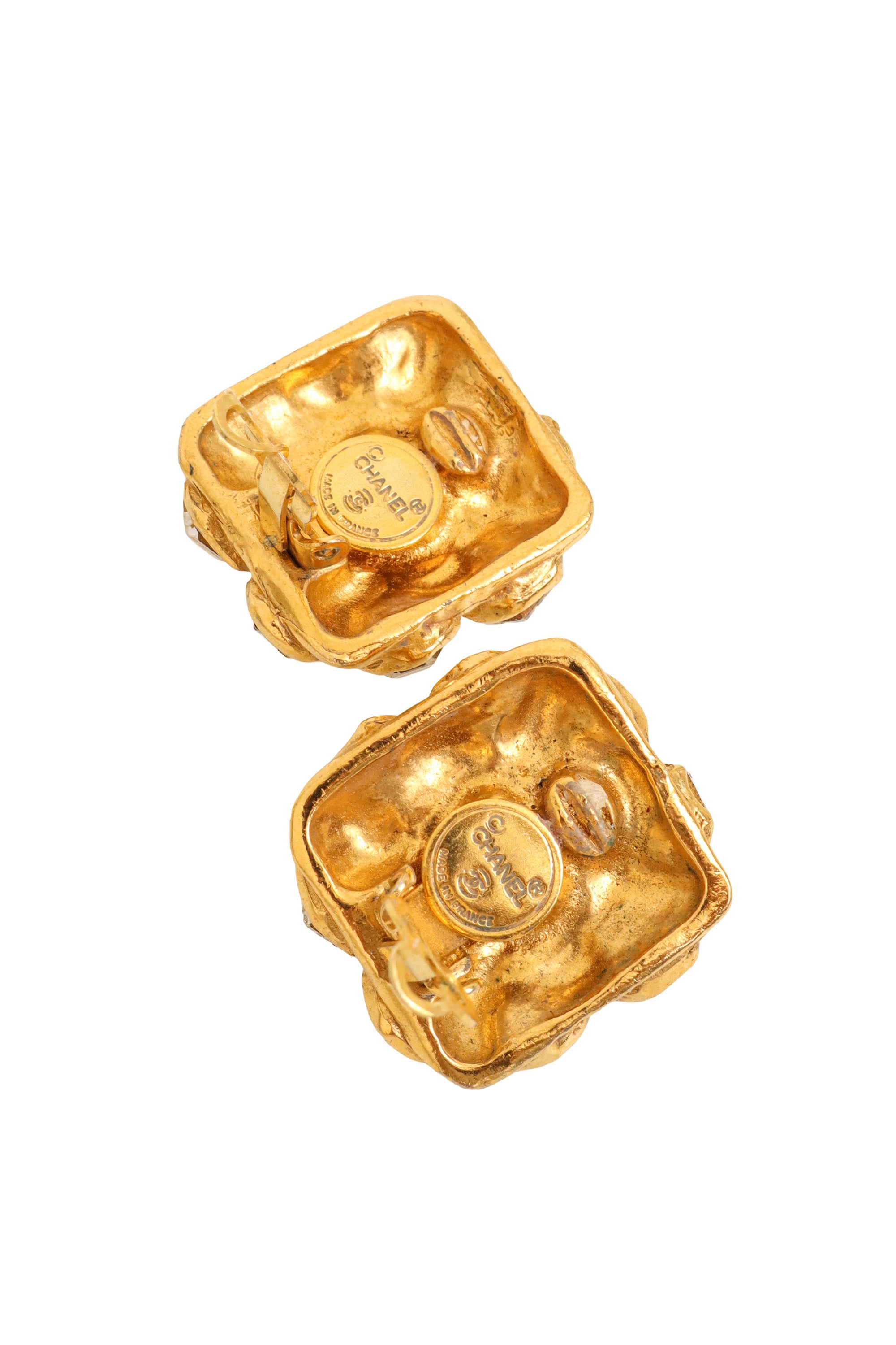 Honeycomb Crystal Button Earrings by Chanel logos @ Recess LA