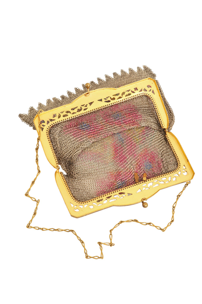 Vintage Whiting & Davis Symmetry Floral Mesh Bag inside  @ Recess LA