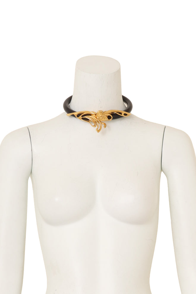 Brutalist Gilded Tube Collar II on mannequin @ Recess LA
