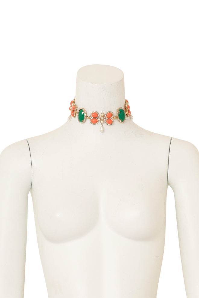 Cabochon Crystal Pearl Drop Choker by KJL on mannequin @ Recess LA
