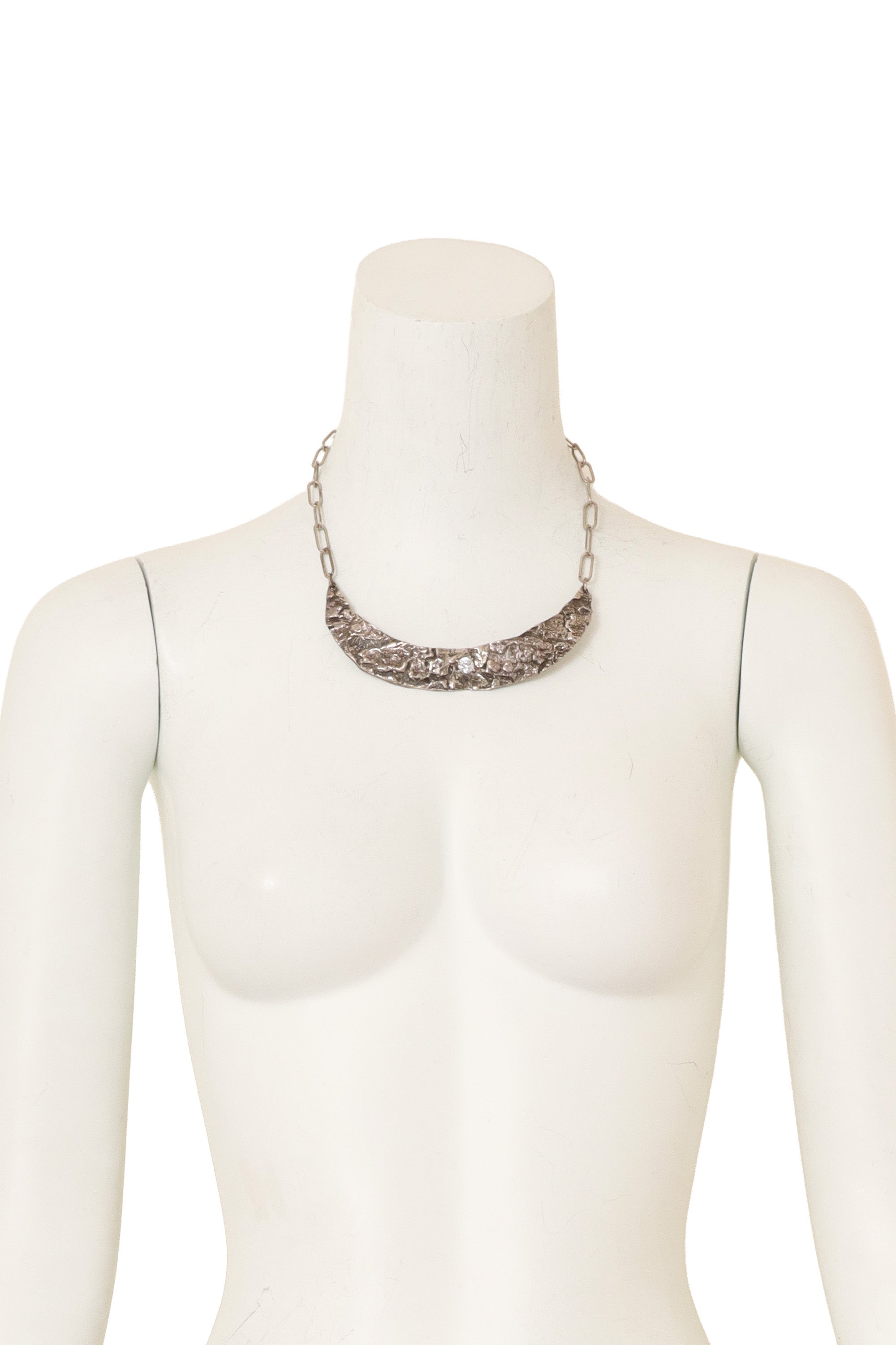 Hammered Crystal Crescent Collar Necklace on mannequin @ Recess LA