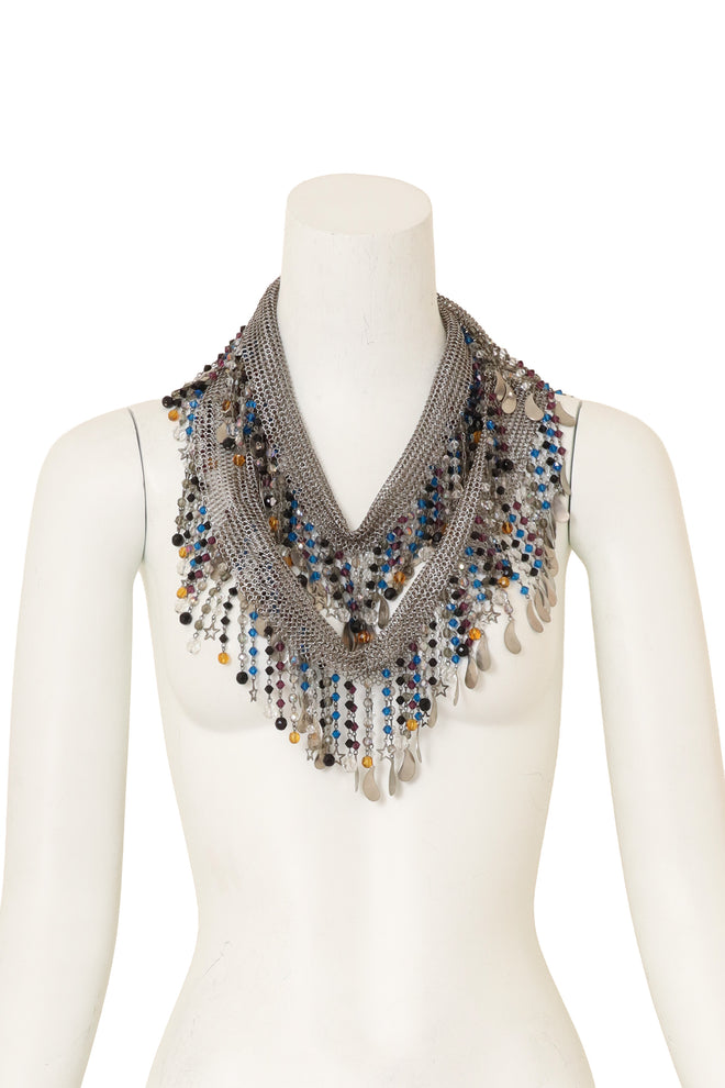 Metal Mesh Bead Fringe Necklace Belt on mannequin as necklace @ Recess LA