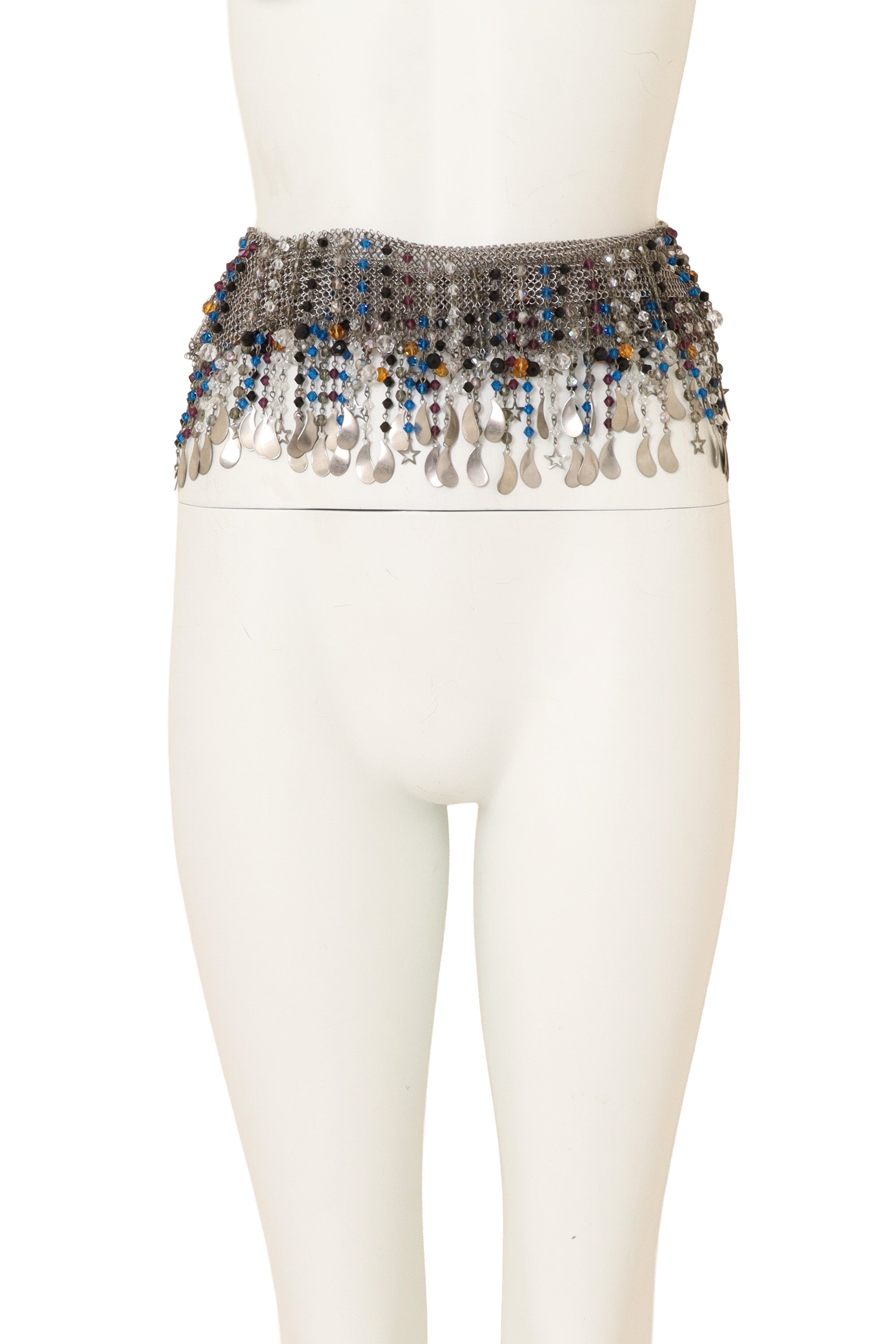 Metal Mesh Bead Fringe Necklace Belt on mannequin as belt @ Recess LA