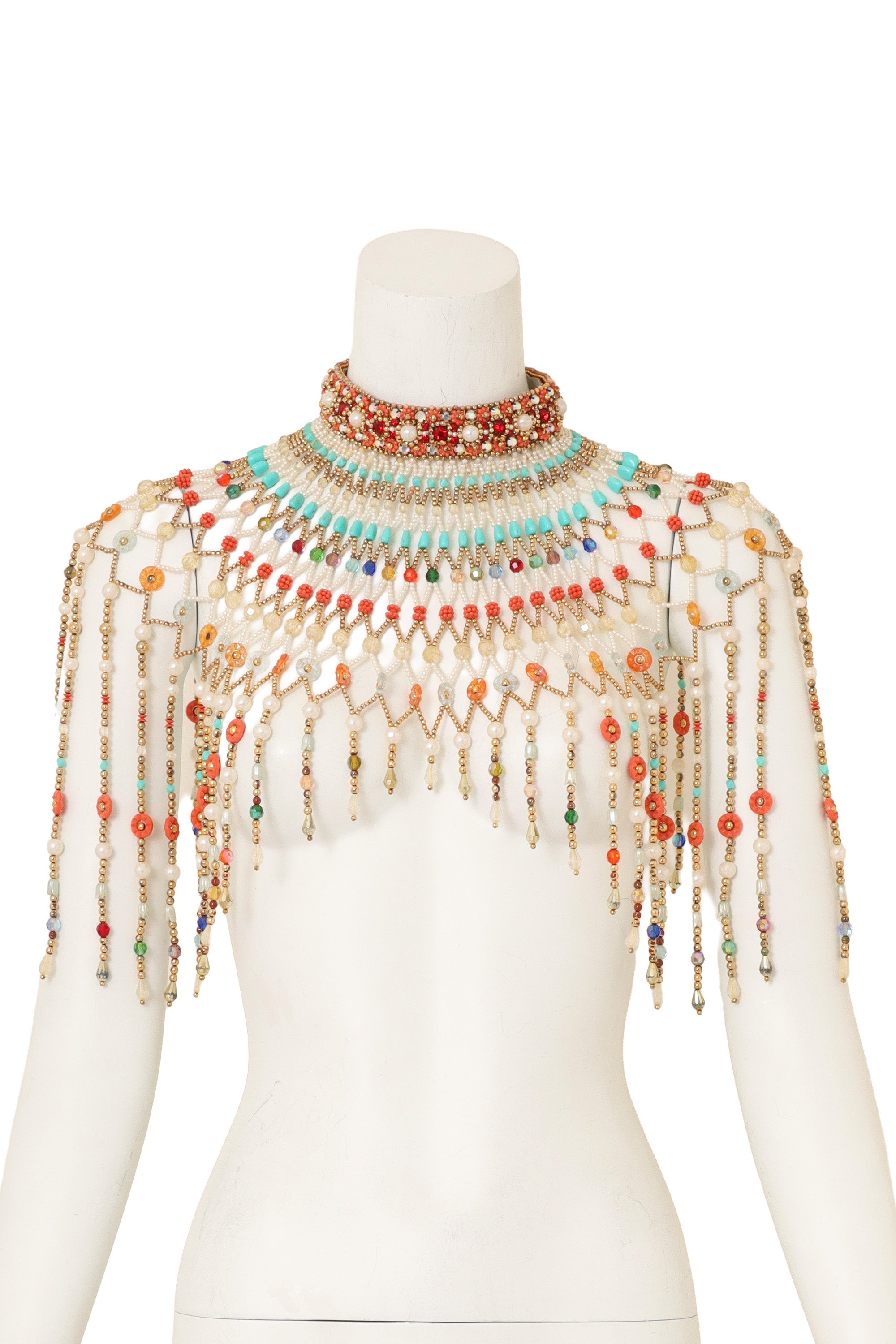Beaded Net Cape Necklace on mannequin @ Recess LA