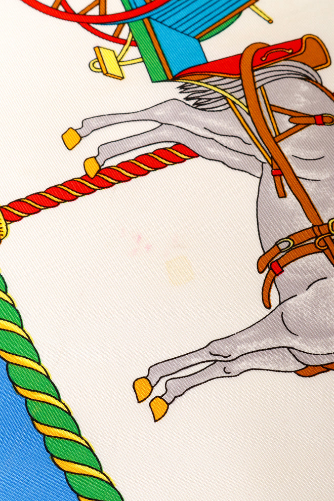Horse and Carriage Tassel Radial Print Silk Scarf Stain 2 @ Recess LA