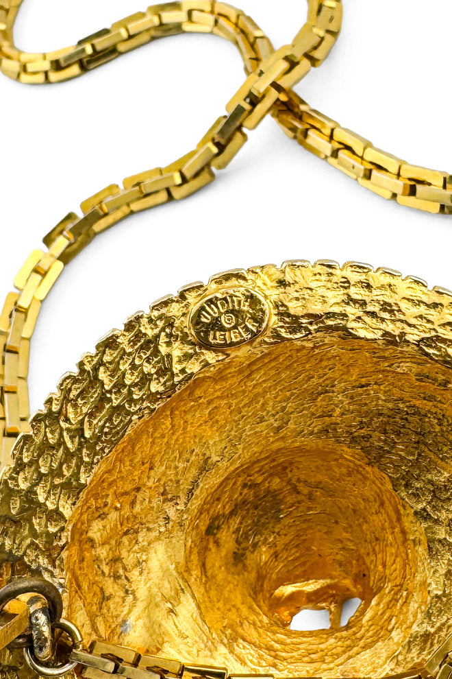 Vintage Judith Leiber Roaring Lion Medallion Necklace signature cartouche @recess la