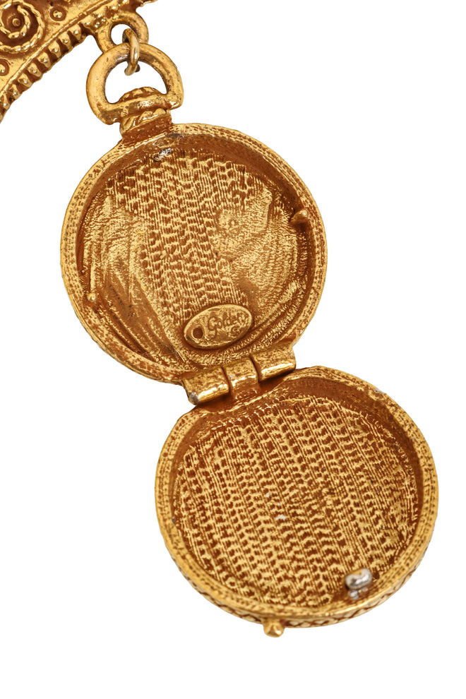 Ornate Crescent Drop Locket Necklace by Goldette inner signature