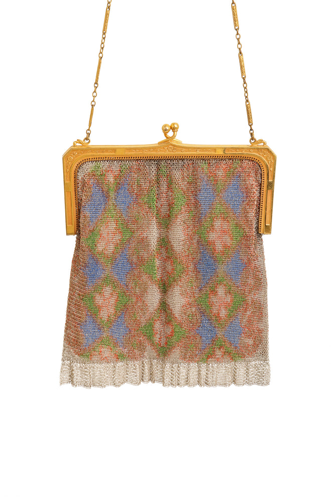 Vintage Whiting & Davis  Diamond Floral Mesh Bag close @ Recess LA