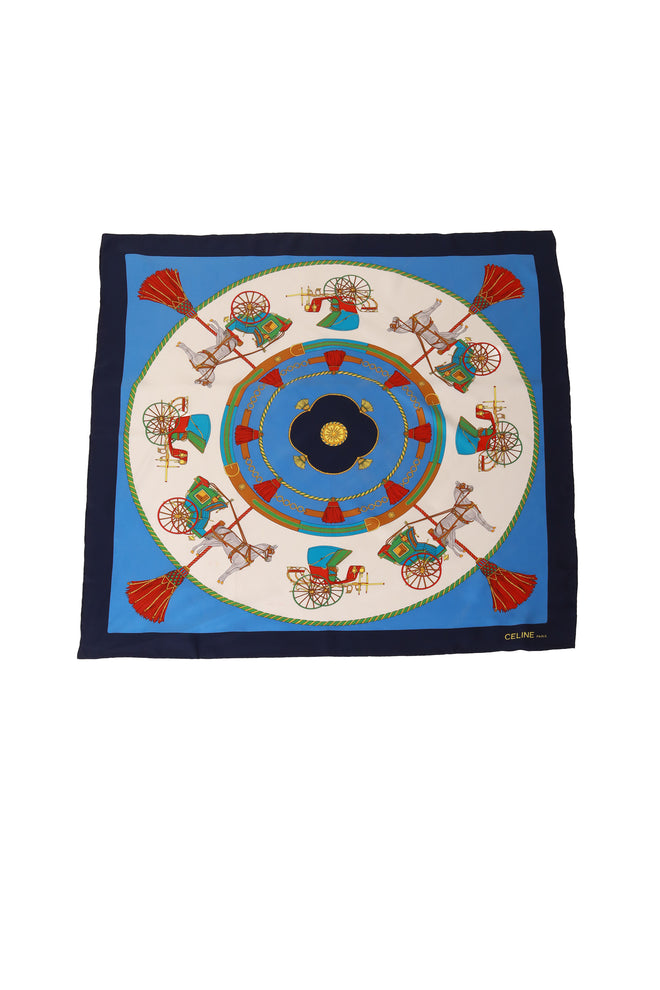 Horse and Carriage Tassel Radial Print Silk Scarf @ Recess LA