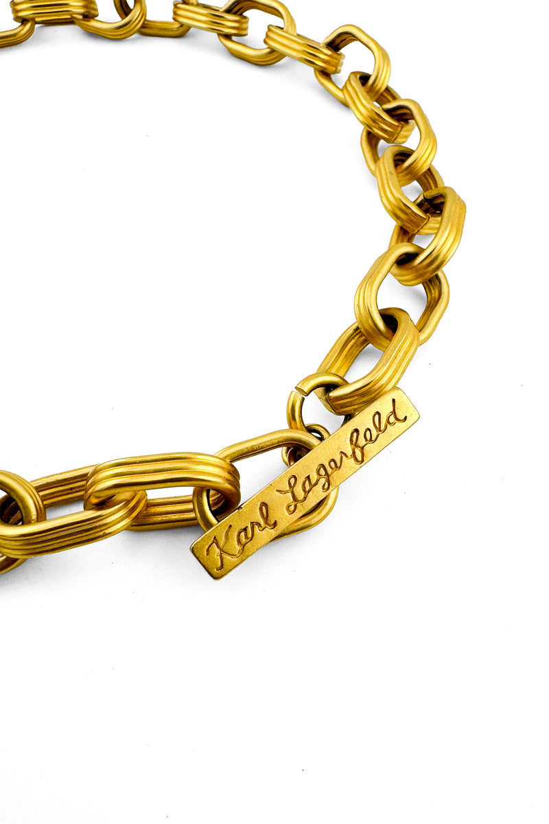 Vintage Karl Lagerfeld Ribbed Cable Chain Collar Necklace clasp and signature @recess la