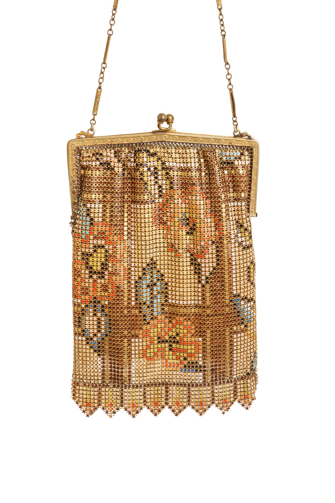 Vintage Whiting & Davis Plaid Floral Mesh Bag close @ Recess LA