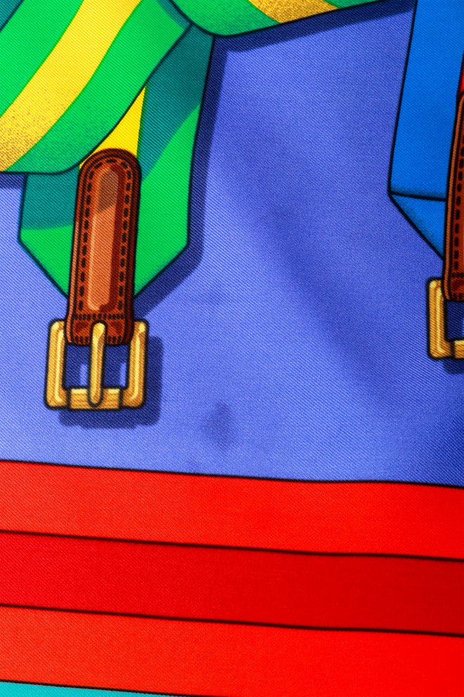 Large silk multi-color belt print scarf by Hermés stain 1 @ Recess LA