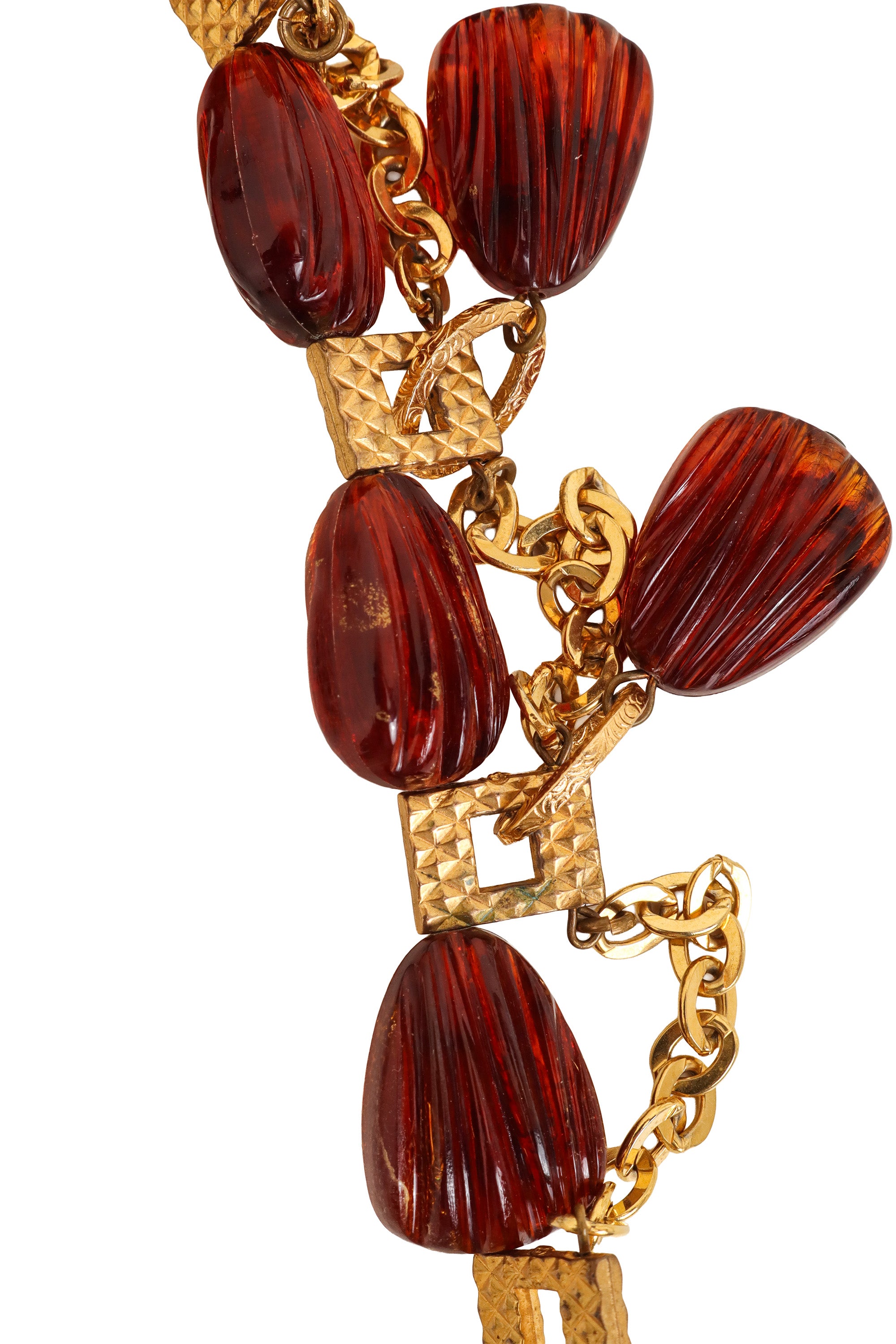 Carved Amber Resin Bib Necklace scratch @ Recess LA