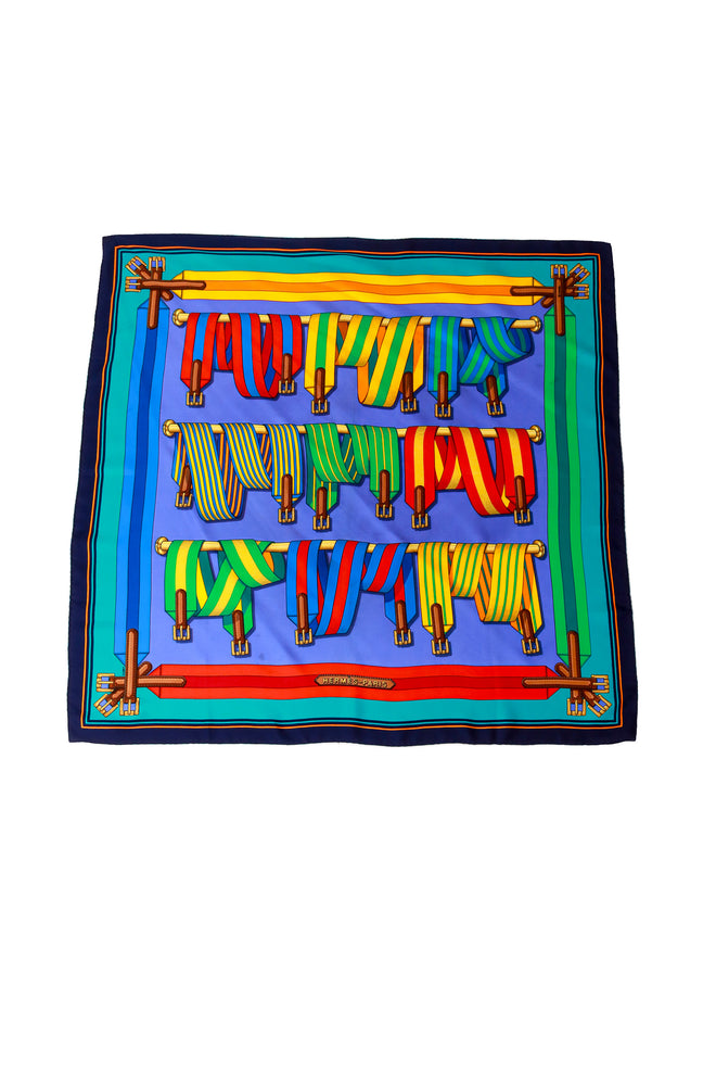 Large silk multi-color belt print scarf by Hermés @ Recess LA