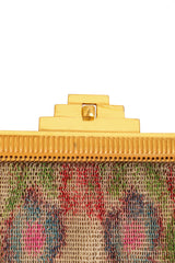 Vintage Whiting & Davis Gold Ribbed Frame Rose Mesh Bag clasp @ Recess LA