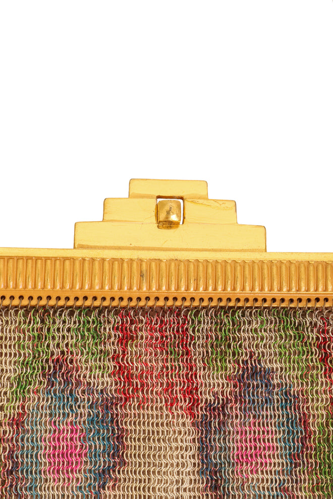 Vintage Whiting & Davis Gold Ribbed Frame Rose Mesh Bag clasp @ Recess LA