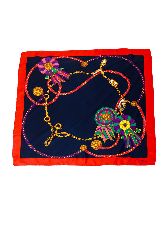 Large silk medal ribbon rope chain silk scarf by Celine @ Recess LA