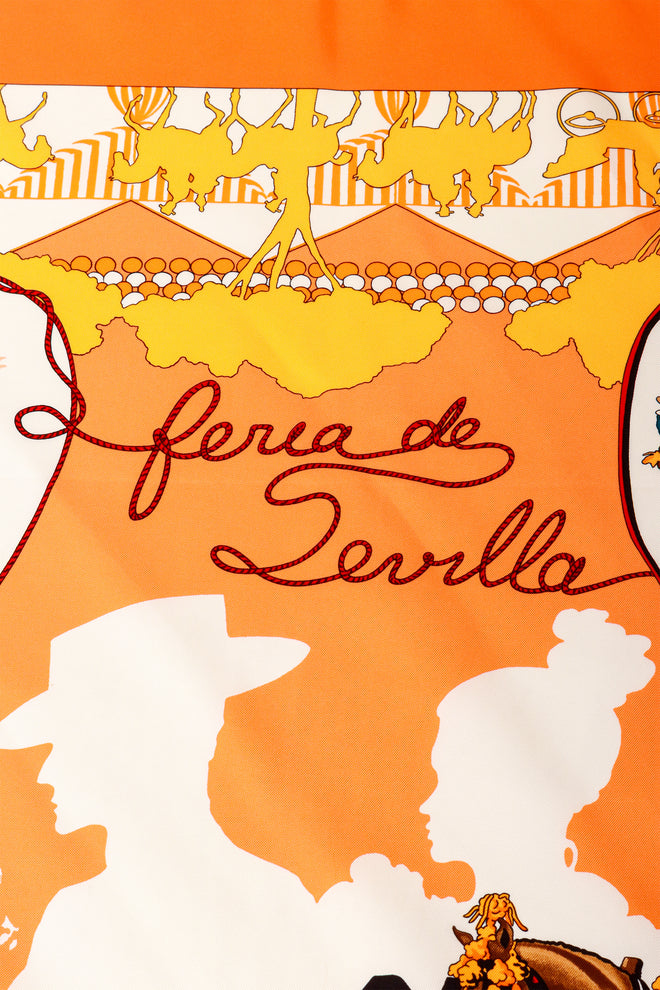 Large silk Feria de Sevilla celebration print scarf by Hermés text @ Recess LA