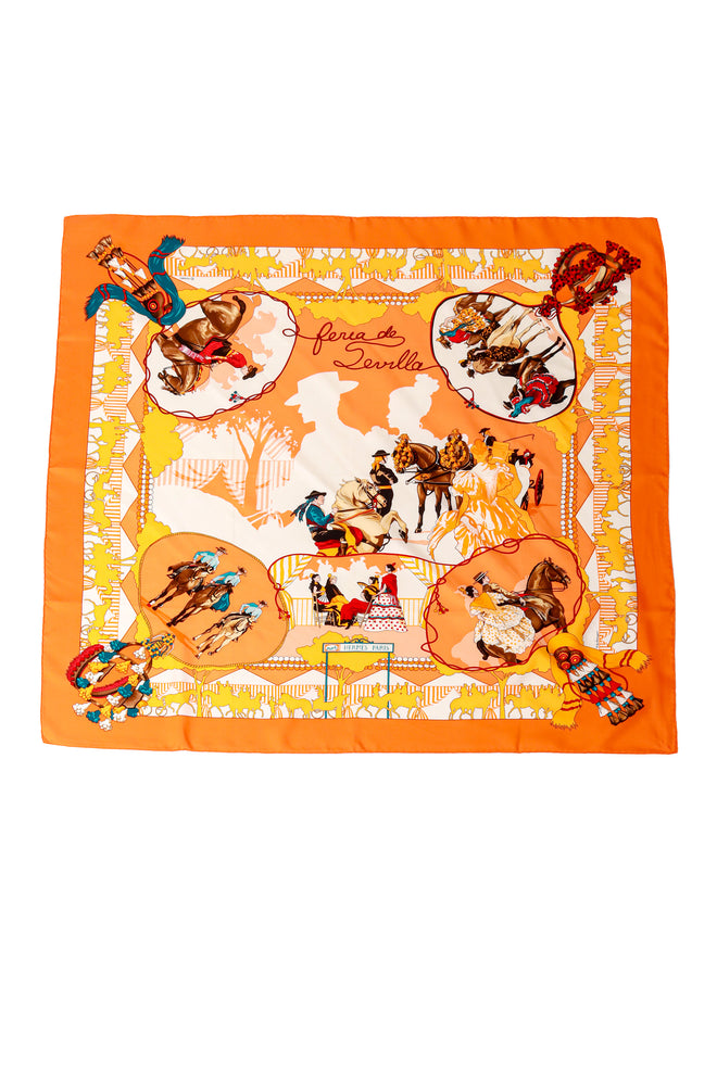 Large silk Feria de Sevilla celebration print scarf by Hermés @ Recess LA