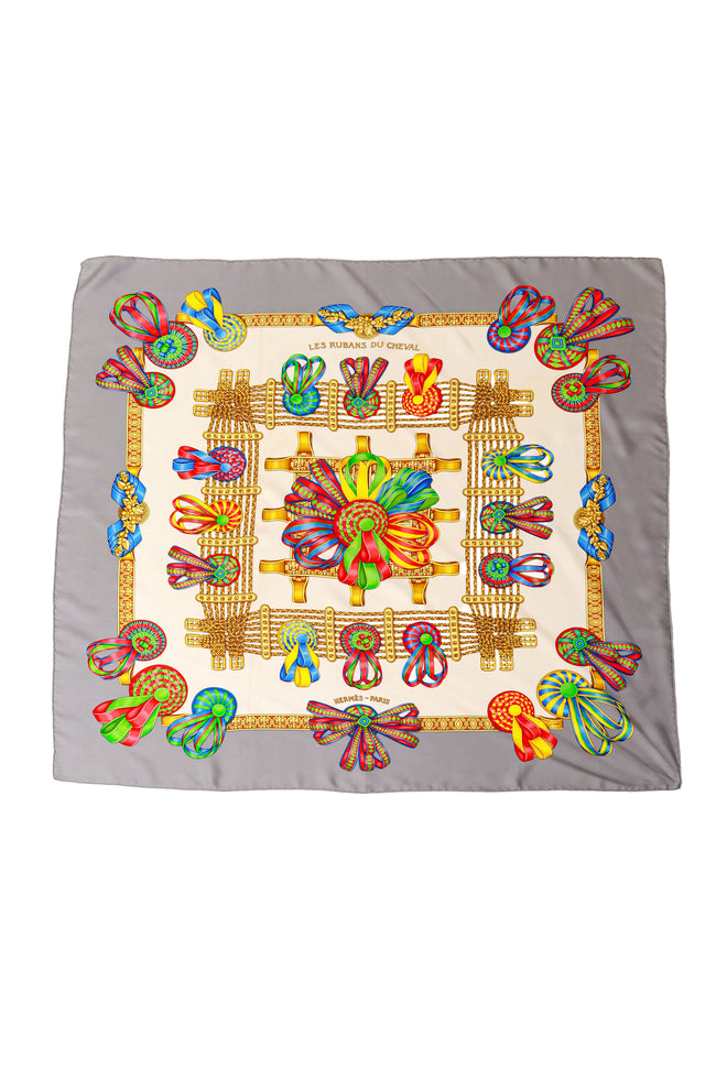 Large silk Les Rubans de Cheval print scarf by Hermés @ Recess LA