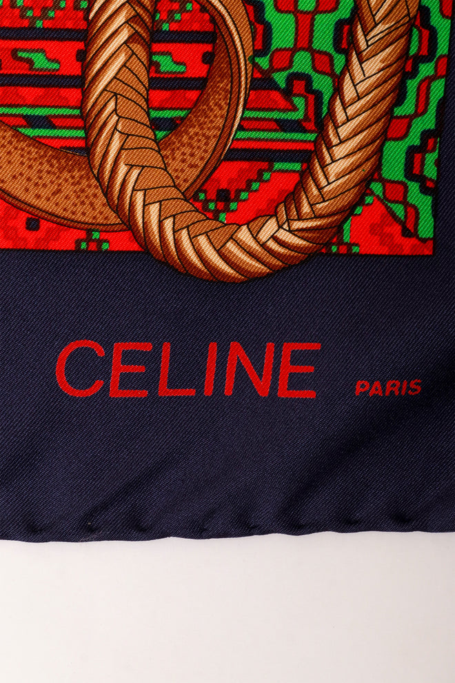 Large silk Aztec baroque print scarf by Celine logo signature @ Recess LA