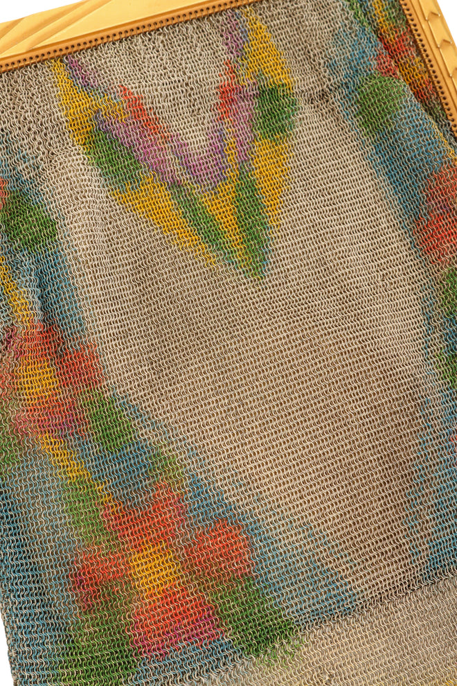 Vintage Whiting & Davis Geo Chevron Floral Mesh Bag print close @ Recess LA