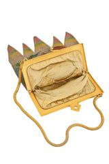 Vintage Whiting & Davis Geo Chevron Floral Mesh Bag open @ Recess LA