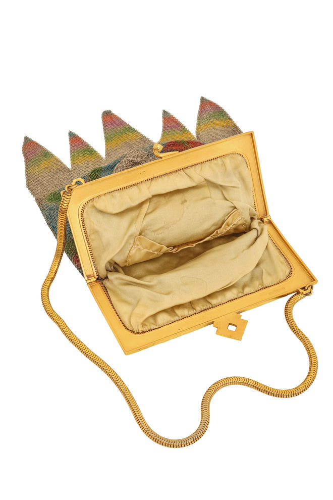 Vintage Whiting & Davis Geo Chevron Floral Mesh Bag open @ Recess LA