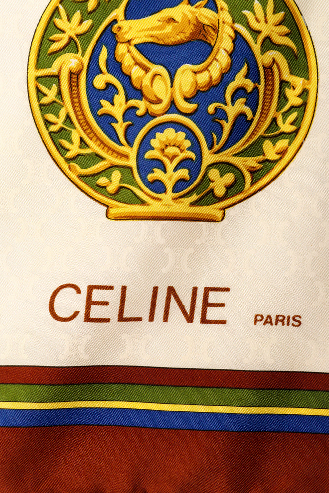 Large silk horse ornament print scarf by Celine logo signature @ Recess LA