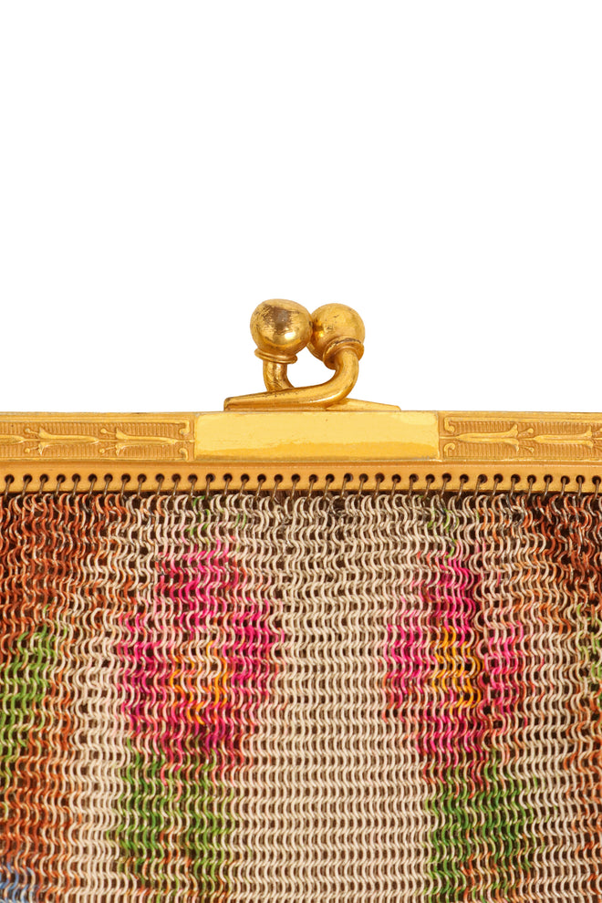 Vintage Whiting & Davis Gold Filigree Floral Mini Mesh Bag clasp @ Recess LA