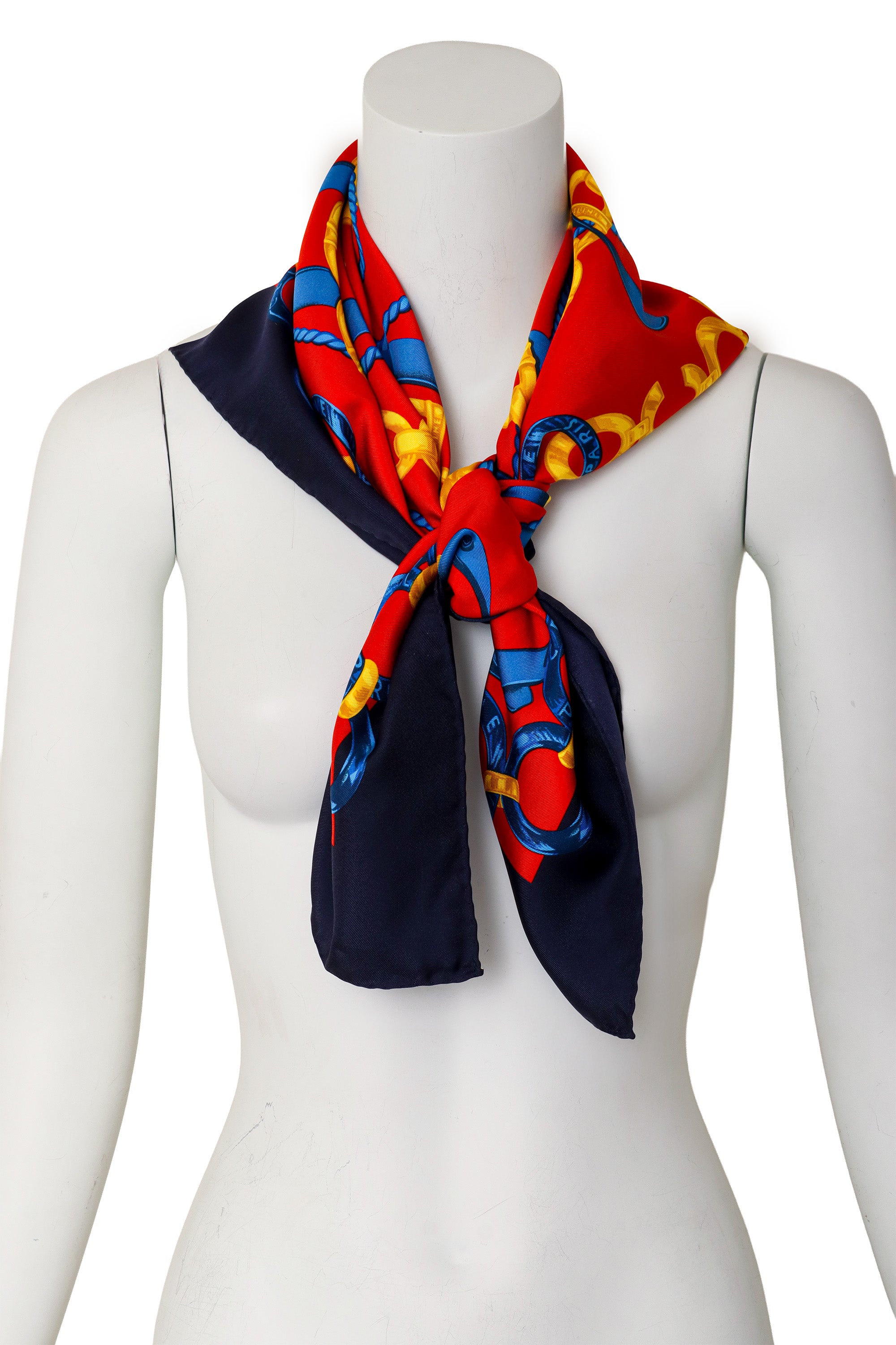 Large silk astro charm chain print scarf by Celine on mannequin @ Recess LA