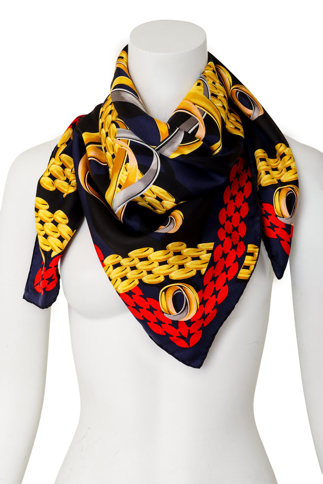 Large silk rings chainlink print scarf by Cartier on Mannequin @ Recess LA