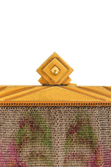 Vintage Whiting & Davis Gold Geo Frame Floral Mesh Bag clasp close @ Recess LA