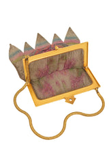 Vintage Whiting & Davis Gold Geo Frame Floral Mesh Bag open @ Recess LA