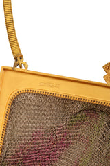 Vintage Whiting & Davis Gold Geo Frame Floral Mesh Bag signature @ Recess LA