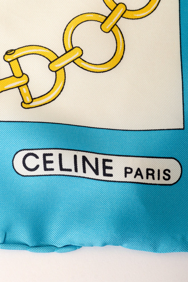 Large silk horse with accessories print scarf by Celine logo signature @ Recess LA