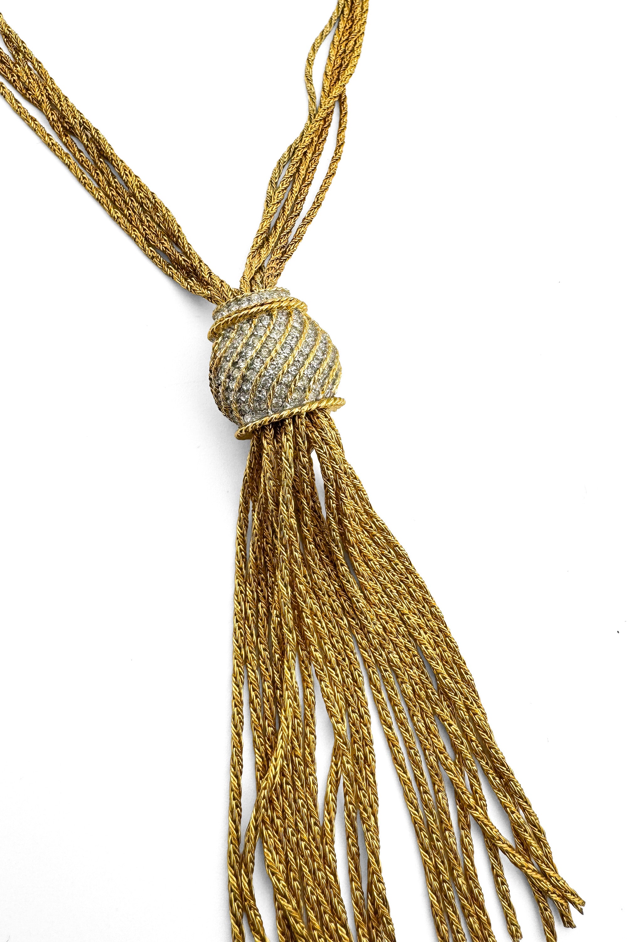 Multistrand Rhinestone Tassel Necklace by D'Orlan close @ Recess LA