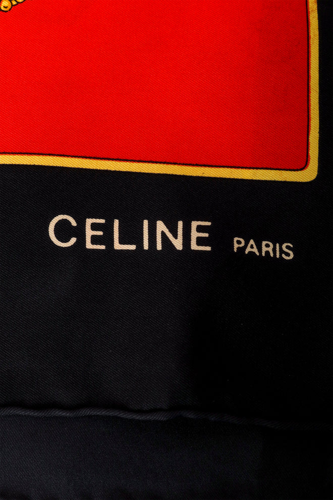 Large silk tassel and chain radial print scarf by Celine logo signature @ Recess LA