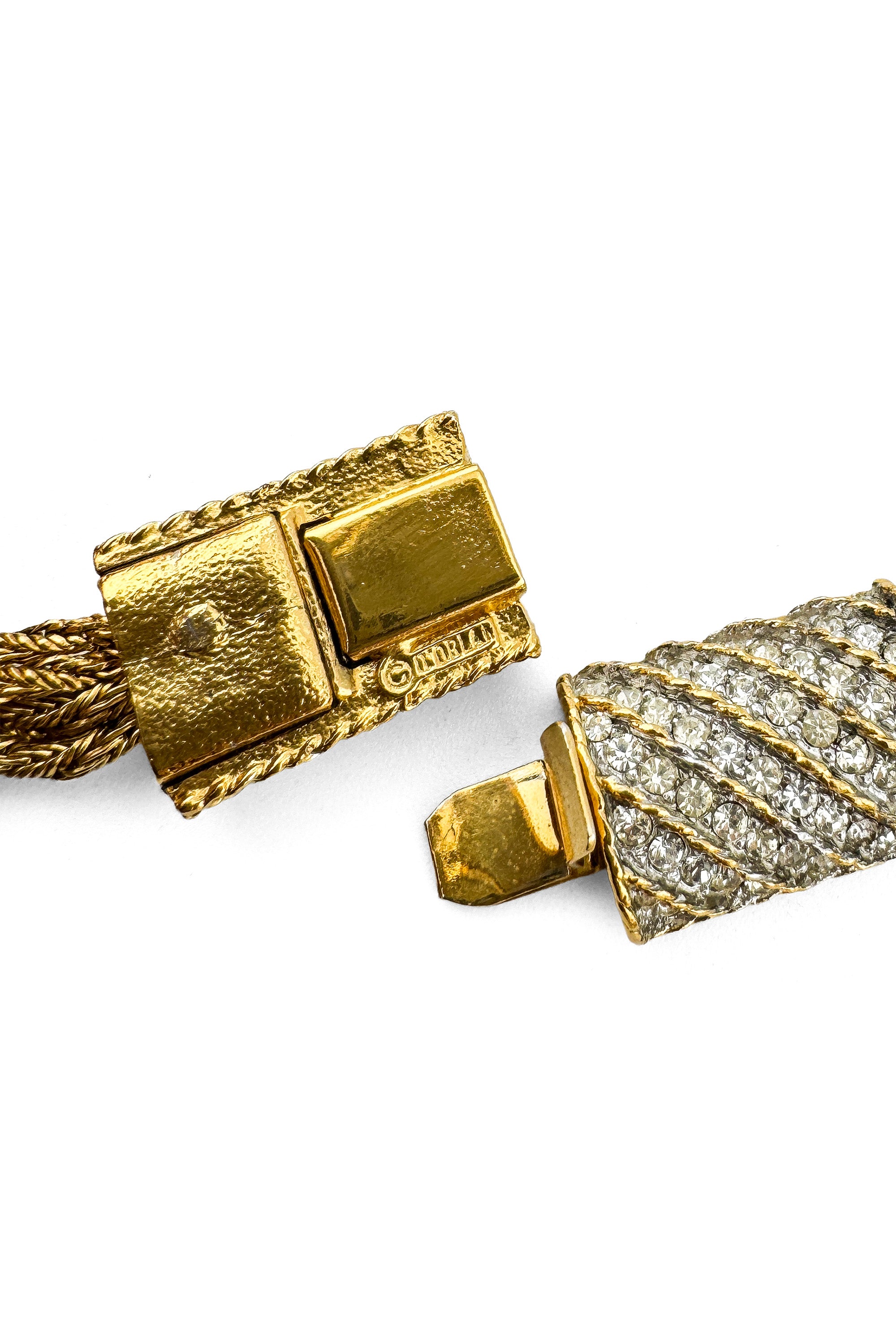 Multistrand Rhinestone Tassel Necklace by D'Orlan cartouche and clasp @ Recess LA