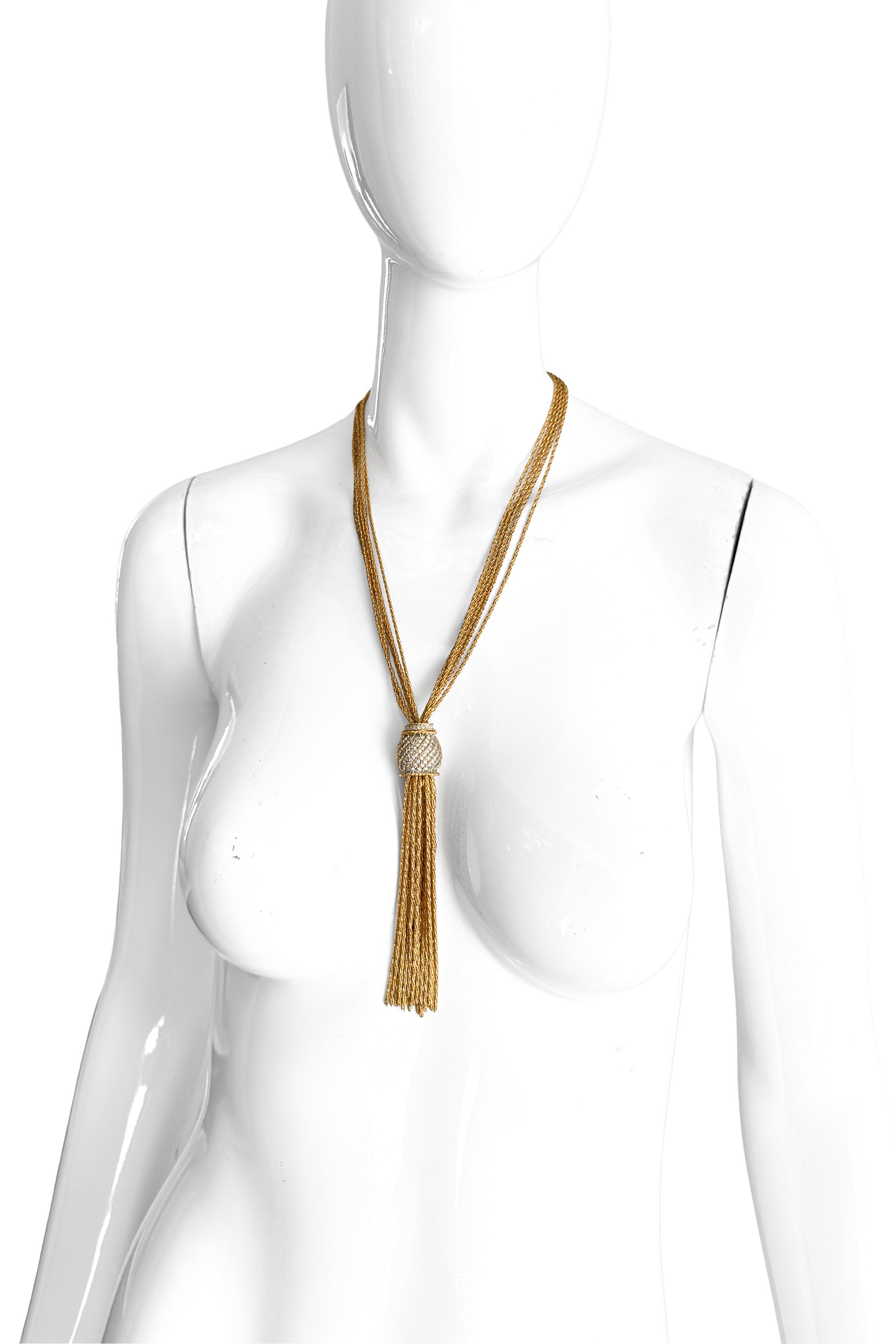 Multistrand Rhinestone Tassel Necklace by D'Orlan on mannequin @ Recess LA