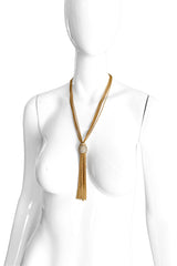 Multistrand Rhinestone Tassel Necklace by D'Orlan on mannequin @ Recess LA