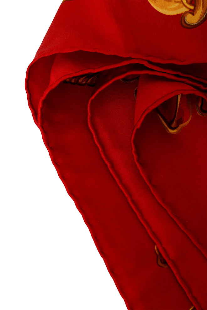 Large silk golden wheat filigree print scarf by Chanel hem stitching @ Recess LA
