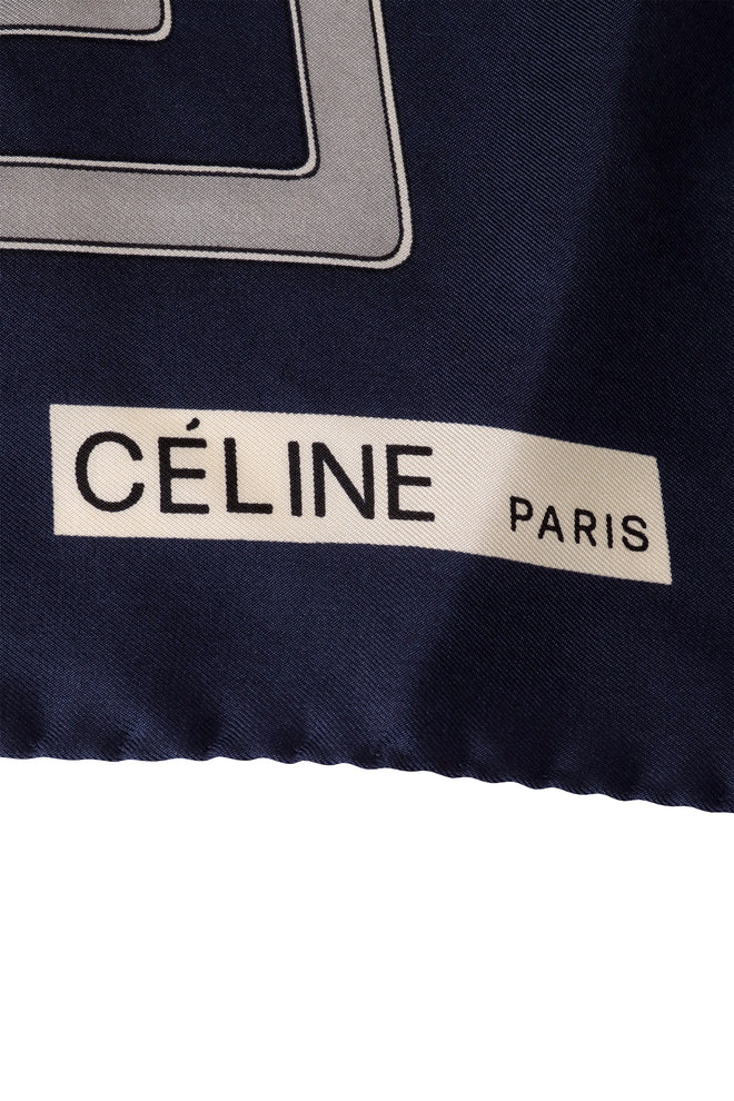 Large silk horse and carriage print scarf by Celine logo signature @ Recess LA
