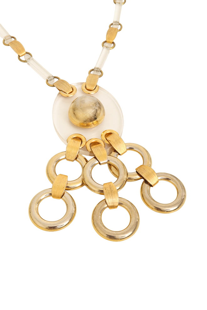 Lucite Ring Fringe Necklace pendant close @ Recess LA