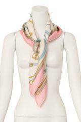 Large pastel jockey print silk scarf by Celine on mannequin @ Recess LA